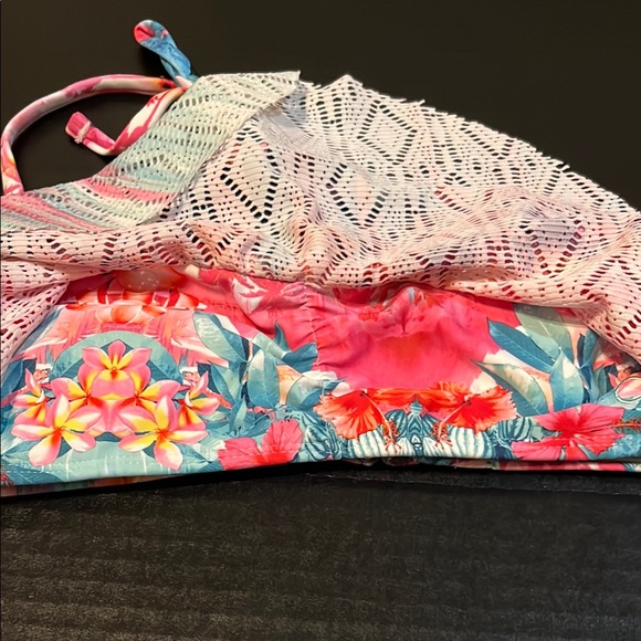 OP Pink and Blue Swim Set with Ruffled Bandeau Top - Picture 3 of 12